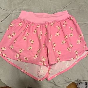 Aerie pink floral crossover flowy running shorts